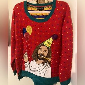 Ugly Christmas Sweater Embroidery Appliqué BDay Jesus Sparkle Balloon Party L
